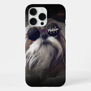 Cooler Shih Tzu Vintage Retro Brille Foto Monogram iPhone 16 Pro Max Hülle