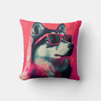 Cooler Siberian Husky-Hund mit Sonnenbrille Kissen