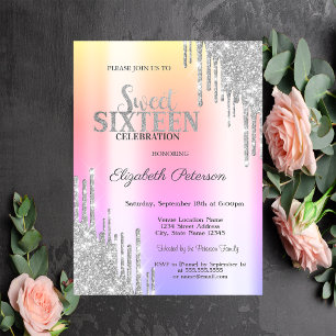 Cooler Silber Glitter-Tropfen Rose Gold Sweet 16 Einladung