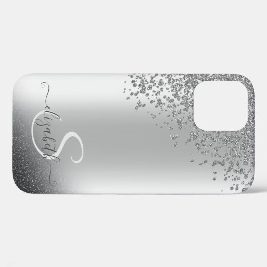 Cooler Silber-Glitzer-Diamanten-Monogramm Case-Mate iPhone Hülle (Rückseite (Horizontal))