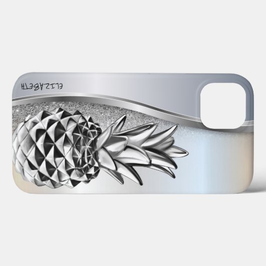 Cooler Silber Glitzer Metallische Ananas Tropisch Case-Mate iPhone Hülle (Rückseite (Horizontal))