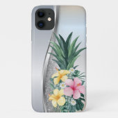 Cooler Silver Glitzer Ananas Tropische Blume Case-Mate iPhone Hülle (Rückseite)