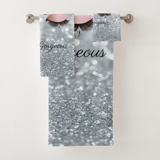 Cooler Silver Glitzer Bokeh, Imitate Lashes Badhandtuch Set (Insitu)