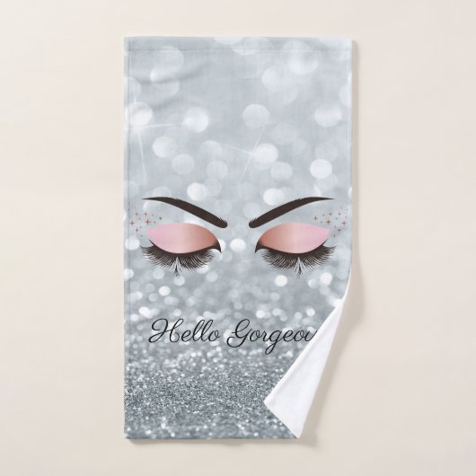 Cooler Silver Glitzer Bokeh, Imitate Lashes Badhandtuch Set (Handtuch)