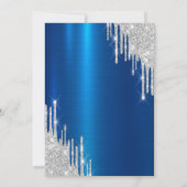 Cooler Silver Glitzer Tropfen Blue Metallic Einladung (Rückseite)