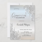 Cooler Silver Glitzer Tropfen Quinceañera Einladung (Vorderseite)