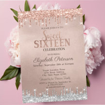 Cooler Silver Glitzer Tropfen Rose Gold Sweet 16