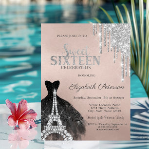 Cooler Silver Glitzer Tropfen Schwarzes Kleid Swee Einladung