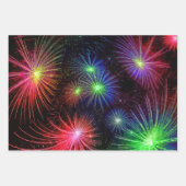Cooler Silvester Farbenfrohe Feuerwerke im Schwarz Geschenkpapier Set (Vorderseite)