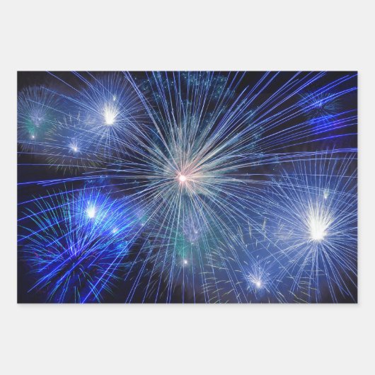 Cooler Silvester Farbenfrohe Feuerwerke im Schwarz Geschenkpapier Set (Vorderseite 3)