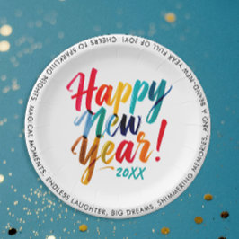 Cooler Silvester Farbiger Regenbogen-Pinselstrich Pappteller