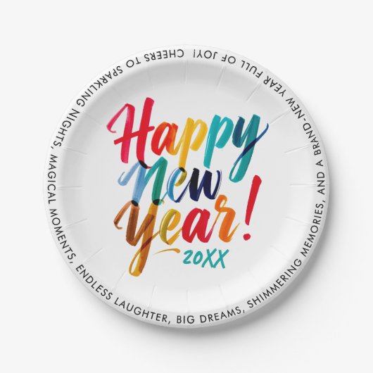 Cooler Silvester Farbiger Regenbogen-Pinselstrich Pappteller (Vorderseite)