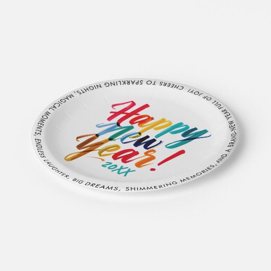 Cooler Silvester Farbiger Regenbogen-Pinselstrich Pappteller (Schrägansicht)