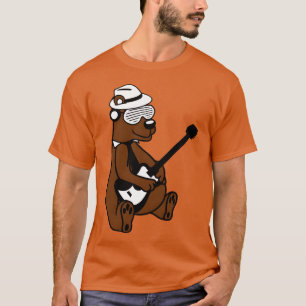 Cooler sitzender Grizzly-Braunbär spielt Gitarre S T-Shirt