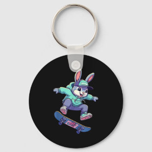 Cooler Skateboard-Hase, lustiger Kaninchen-Skater, Schlüsselanhänger