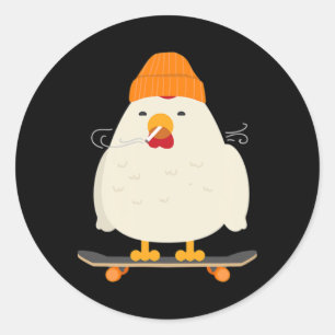 Cooler Skater Huhn Skateboard  Runder Aufkleber