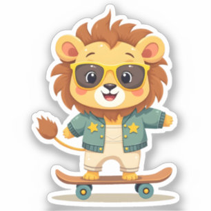 Cooler Skater Lion Niedlich Kawaii Safari Tier Aufkleber