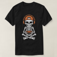 Cooler Skelett-Gamer mit Headset und Controller