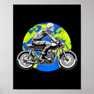 Cooler Skelettfahrtag auf dem Motorrad-Erd Rett Poster