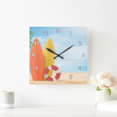 Cooler Sommer am Strand mit Surfboards Quadratische Wanduhr (Zuhause)