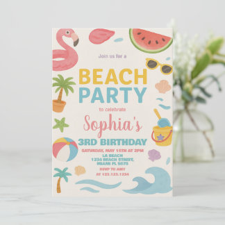 Cooler Sommer Strand Geburtstag Einladung & Dekora