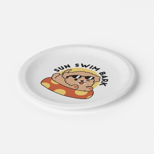 Cooler Sommerhund Floating - Niedliches Puppy Pool Pappteller (Schrägansicht)