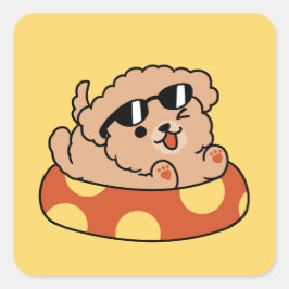 Cooler Sommerhund Floating - Niedliches Puppy Pool Quadratischer Aufkleber