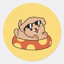 Cooler Sommerhund Floating - Niedliches Puppy Pool Runder Aufkleber