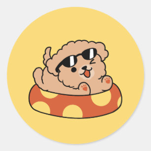 Cooler Sommerhund Floating - Niedliches Puppy Pool Runder Aufkleber