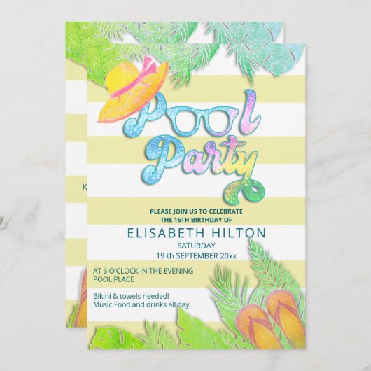 Cooler Sommerskriptpool Party Geburtstag Einladung (Vorne/Hinten)