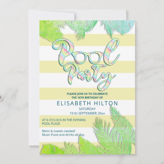 Cooler Sommerskriptpool Party Geburtstag Einladung (Vorderseite)