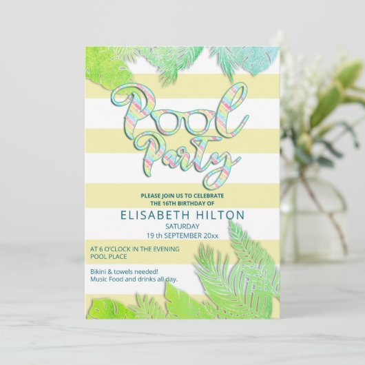 Cooler Sommerskriptpool Party Geburtstag Einladung (Stehend Vorderseite)