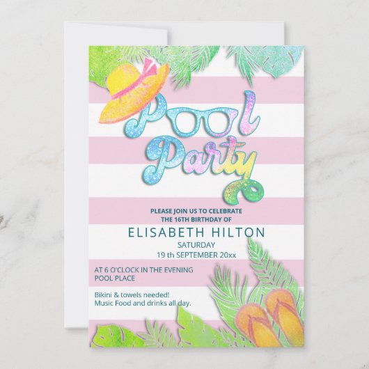 Cooler Sommerskriptpool Party Geburtstag Einladung (Vorderseite)