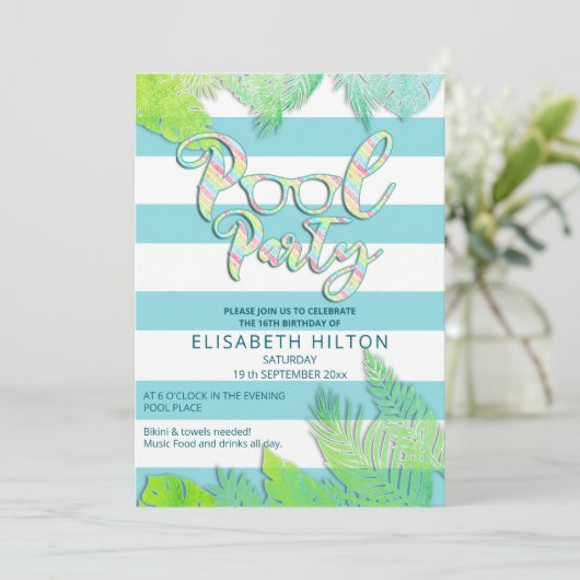 Cooler Sommerskriptpool Party Geburtstag Einladung (Stehend Vorderseite)