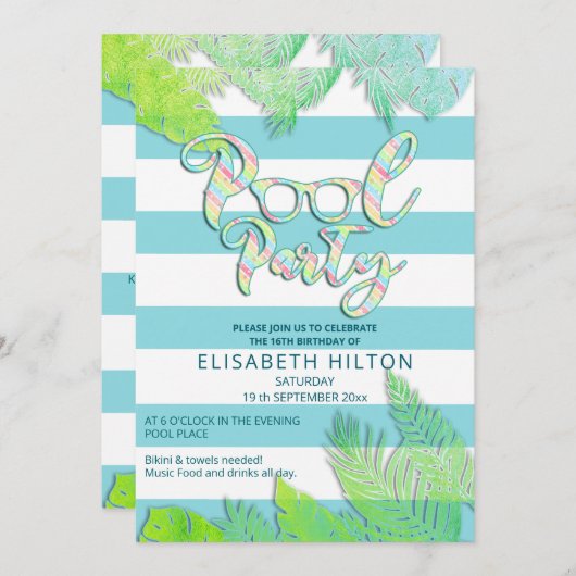 Cooler Sommerskriptpool Party Geburtstag Einladung (Vorne/Hinten)
