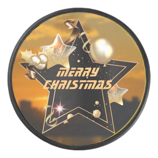 Cooler Sonnenaufgang Gold Black Metallic Stars Mer Eishockey Puck (Vorderseite)