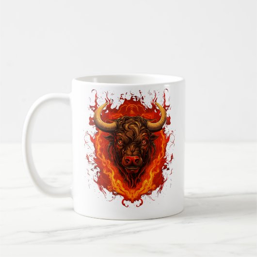 Cooler spanischer Bulle mit Flammen für Stierlauf- Kaffeetasse (Links)