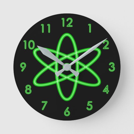 Cooler Spaß Einzigartiges Neon Light Green Atomic Runde Wanduhr (Vorderseite)