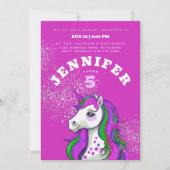 Cooler Spaß Farbenfroh Rosa Lila Einhorn Glitzer Einladung (Vorderseite)