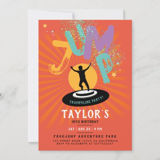 Cooler Spaß Farbenfrohe Trampolin Jump Bounce Part Einladung (Vorderseite)
