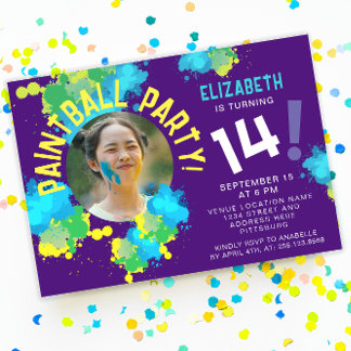 Cooler Spaß Farbige Lila Paintball-Spritzer Einladung