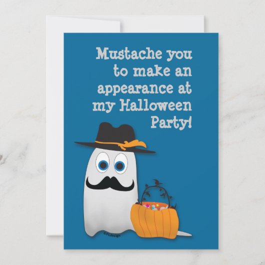 Cooler Spaß Halloween Schnurrbart Sie Geist Einlad Einladung (Vorderseite)