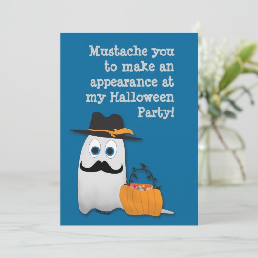Cooler Spaß Halloween Schnurrbart Sie Geist Einlad Einladung (Stehend Vorderseite)