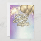 Cooler Spaß lila Goldballon Feuerwerk Einladung (Rückseite)