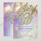 Cooler Spaß lila Goldballon Feuerwerk Einladung (Vorne/Hinten)