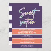 Cooler Spaß Neon Typografie Streifen süß 16 Einladung (Vorne/Hinten)