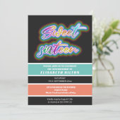 Cooler Spaß Neon Typografie Streifen süß 16 Einladung (Stehend Vorderseite)