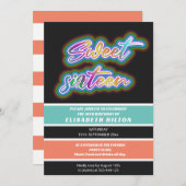 Cooler Spaß Neon Typografie Streifen süß 16 Einladung (Vorne/Hinten)