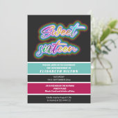 Cooler Spaß Neon Typografie Streifen süß 16 Einladung (Stehend Vorderseite)