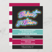 Cooler Spaß Neon Typografie Streifen süß 16 Einladung (Vorne/Hinten)